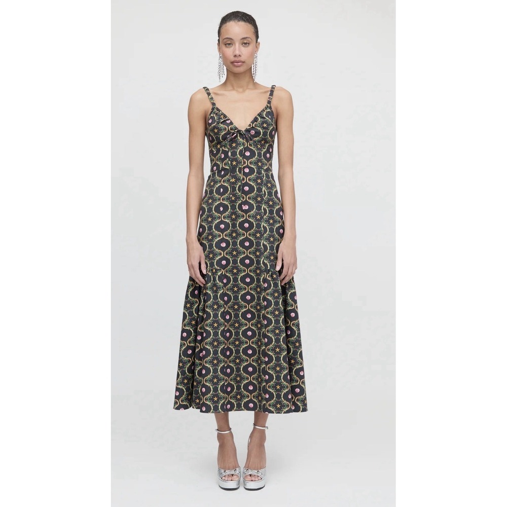 Hill House Home The Lillie Dress Seashell Cisco Trellis Print Womens XS Black